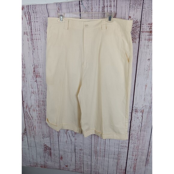 Pierre Garcia Shorts Pants Men's 38W Beige Relaxed Fit Linen Cotton Blend - Picture 1 of 9